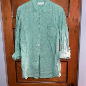 Uniglo womens green linen shirt medium mint green